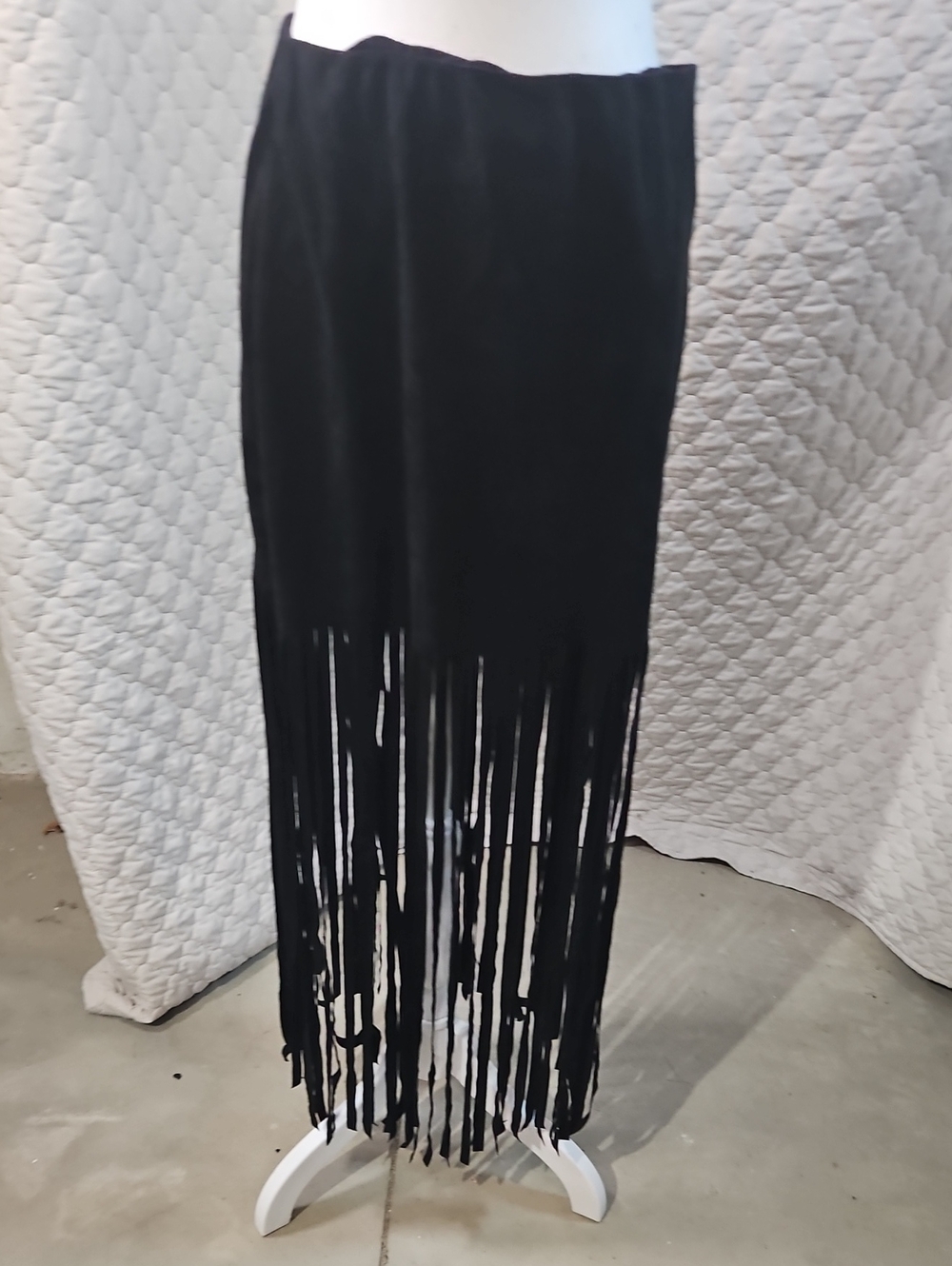 Black Faux Suede Fringe Skirt